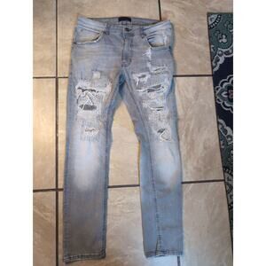 Krome Denim Distressed Skinny Jeans Light Wash Ripped Men’s Size 32x30 Stretch